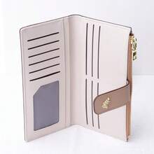 SUPHIAR 女士长款钱包 - 清新花卉印花浅蓝色按扣 + 金色叶子 多卡位拉链设计 女士钱包 迷你钱包 钱包 小钱包 可爱钱包 - 卡其色 - 查看 4