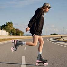 Gets Double Flash Roller Skates,Skates,Classic Flash Double Quad Derby Skates High Top Skates Suitable For Beginners And Roller Skaters,Indoor And Outdoor - Black Powder Flash - View 9