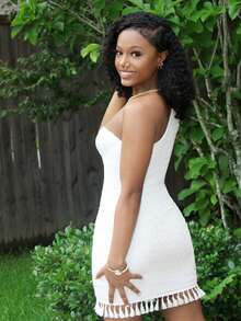 Steph T Váy bó sát tua rua một vai bãi biển mùa hè, váy tốt nghiệp màu trắng - trắng - Xem 6