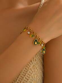 1pc Gold Chain Avocado Shaped Pendant Bracelet, Unique & Cute, Bright & Vibrant Color, Energetic & Playful Wearing Experience, Showcases Personal Charm