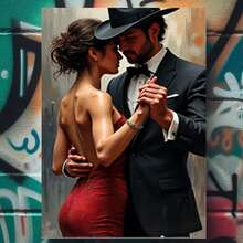 Framed  2D Flat Canvas Paintings- , Passionate Tango Dance Wall Art, Posters And Prints, Party Gift, Office, Bar, Cafe, Birthday Gifts, Parties, All Saints' Day, Home Decor, Holiday Gifts - Framed - View 3