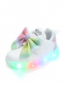 MGO Kidss MGO 儿童大蝴蝶结发光鞋，LED 女童发光鞋，休闲运动鞋，闪烁多彩玫瑰红色，适合 1-3-6 岁儿童 - 白色 - 查看 8