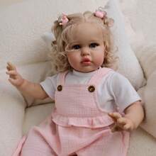 22 Inch Realistic Reborn Doll Ellie, Soft Touch Cuddly Fashion Girl Doll Toy With Hand-Rooted Curly Blonde Hair, Collectible Art Doll, Kids Playmate, Perfect Gift For Birthday/ Thanksgiving/ Christmas