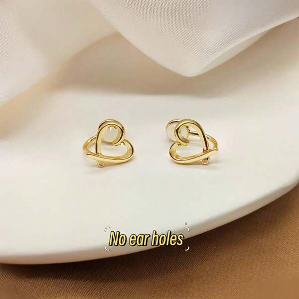 1 pieza Clip de oreja sin perforaciones, pequeño, en forma de corazón, de plata esterlina en amarillo y blanco, joyería para mujer adecuada para ropa de diario