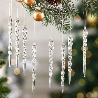 Creative Transparent Ice Strip Pendants For Christmas Festival Supplies, New Christmas Tree Decorations, Snowflake Pendants And Tree Ornaments