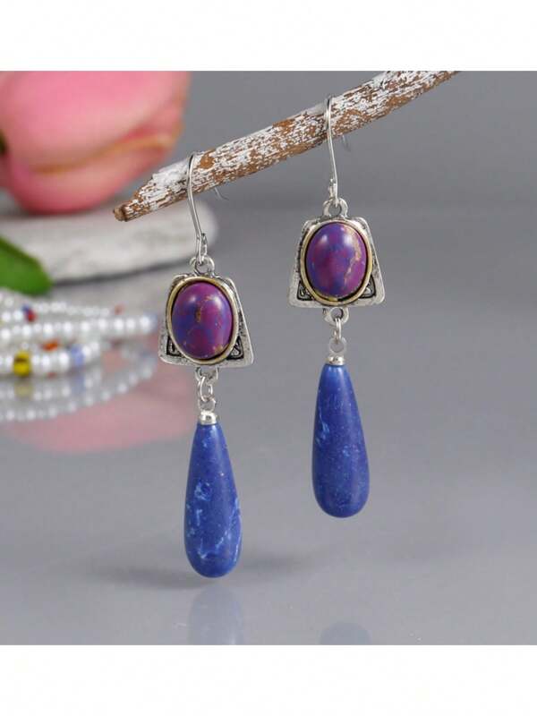 Women's Boho Teardrop Earrings - Colorful Fashionable Bohemian Hook Earrings, Silver Plated 925, Nickel-Free, Lightweight And Stylish Design For All Seasons