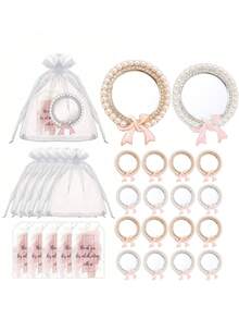 Bộ 15/3 Gương trang điểm tròn nơ vàng/bạc, Quà tặng cô dâu thanh lịch, Quà tặng dự tiệc, Quà tặng phù dâu, Tặng kèm túi Organza, Thích hợp cho sinh nhật, tiệc độc thân, tiệc chia tay cuộc sống độc thân, kỷ niệm ngày cưới - Nhiều màu - Xem 2