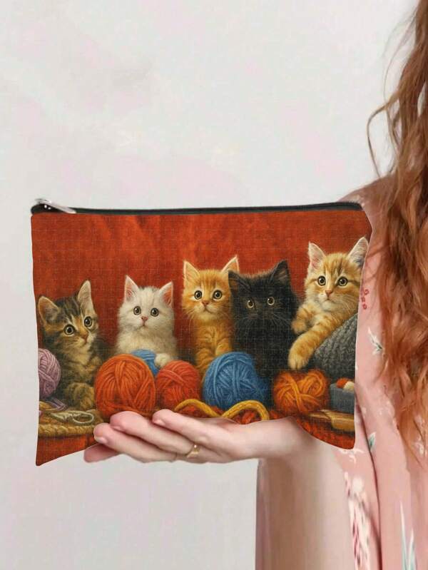 Adorable Cat-Themed Storage Bag -Foldable Travel Organizer With Zipper Closure, Machine-Washable Makeup & Toiletry Pouch For Weddings, Vacations, Camping, Beach -Perfect Gift For Nurses Day &Mother's Day, Camping Accessory, Knit Texture, Zipper Closure Playful Design, Sturdy Construction, Cat Lovers, Makeup Bags, Cosmetic Bag, Makeup Organiser, Makeup Pouch, Bag, Vanity, Make Up Bag, Large Makeup Bag, Christmas Gifts, Pouch, Clutch / Small Handbag, Makeup Organizer, Pouch, Brush Holder, Mini Pouch, Large Capacity Pouch