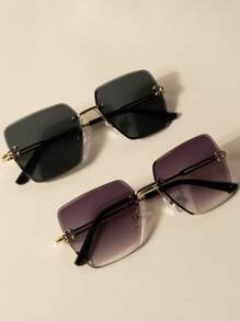 1pc/3pcs Square Frameless Photoshoot Beveled Edged Fashion Glasses