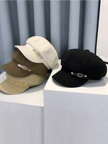 1 件黑星印花贝雷帽，复古英伦风格海军帽，画家帽，女式报童帽 - C - 查看 1