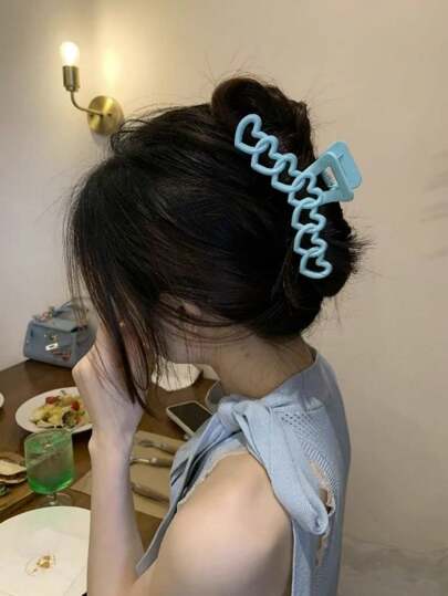 Fashion Heart-Shaped Acrylic Large Claw Hair Clips, Simple Design For Thick Hair, Back-Of-Head Use