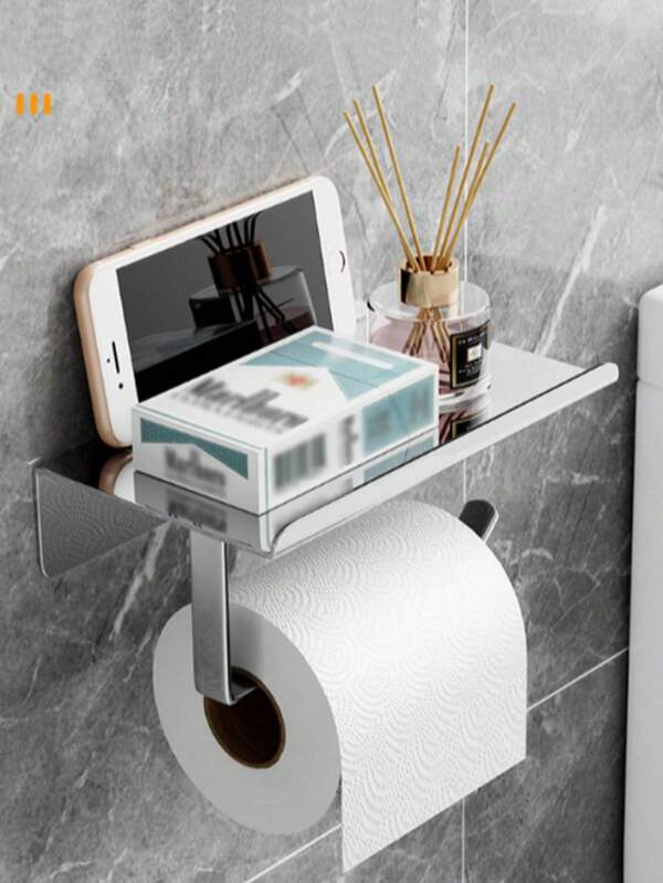 1pc Wall-Mounted Aluminum Alloy/Stainless Steel Bathroom Tissue Paper Holder, Can Be Pasted, Glued Or Screwed Installation (Adhesive And Screws Included)