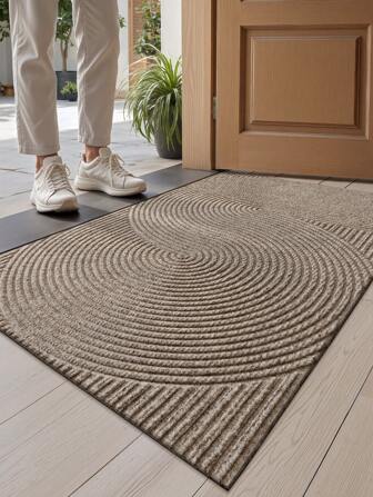 1PC-Khaki Striped Geometric Vintage Door Mat,Modern Style All-Season Entrance Mat Of Polyester,Fade-Resistant,Low Profile, Non-Slip, Easy To Clean, Suitable For Patio, Indoor, Outdoor, Garden, Corridor Home Decor