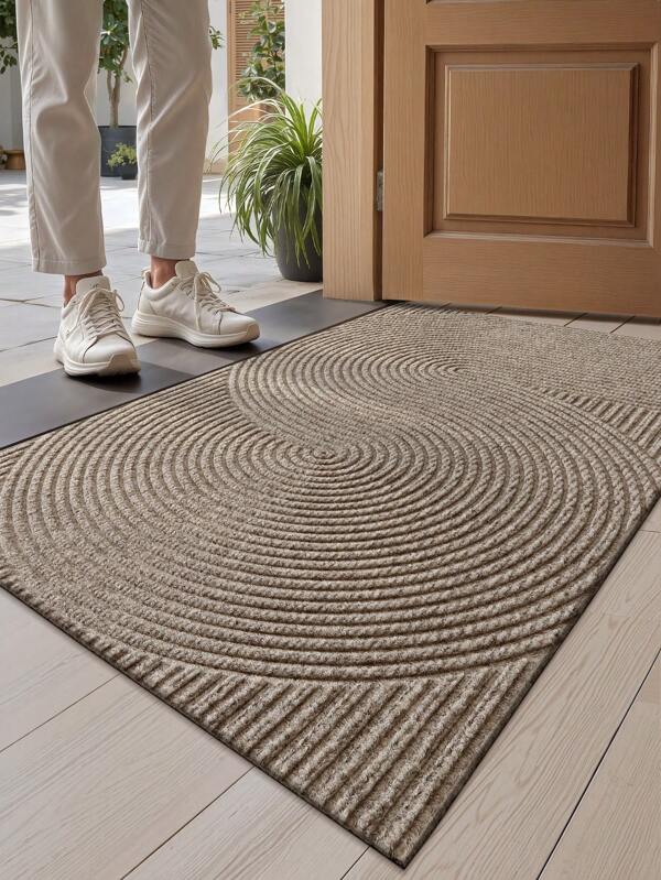 1PC-Khaki Striped Geometric Vintage Door Mat,Modern Style All-Season Entrance Mat Of Polyester,Fade-Resistant,Low Profile, Non-Slip, Easy To Clean, Suitable For Patio, Indoor, Outdoor, Garden, Corridor Home Decor