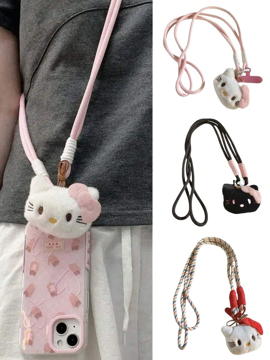 Sanrio 1pc Cute Pink Hello Kitty Lanyard, Suitable For Badges, Phones, Cameras And Other Cartoon Pendants, Can Be Hung Around Neck Or Shoulder, Best Gift Choice - Multicolor - View 1