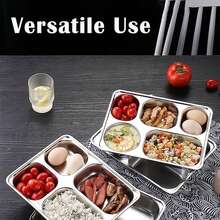 1 件不锈钢矩形分隔托盘、自助餐厅餐盘、可重复使用的不锈钢分餐托盘