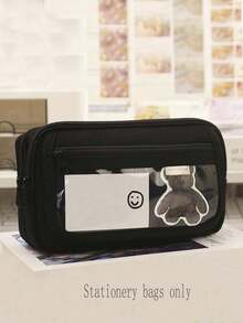 1 Expandable Pencil Case And Compartment, Large-Capacity Pencil Case And Pencil Bag, Essential Gifts For Returning To School,Portable Pencil Case, Large School Stationery Organizer, Transparent Cosmetic Bag, Storage Bag, Suitable For Offices, Youth, Teenagers, Boys, Girls, Portable Gifts, Cosmetic Bags, Storage Bags - Black - View 11