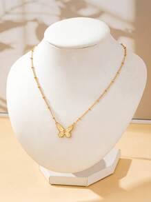 1 Stück 3D Schmetterling Skelett Anhänger Halskette, minimalistische Mode Stahlkette Halskette, Edelstahl Schmuck für Frauen Party und tägliche Dekoration
