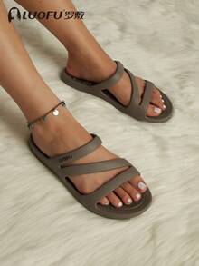 luofu 新款罗浮时尚夏季女士印花拖鞋舒适橡胶鞋垫户外休闲凉鞋沙滩鞋防滑家居拖鞋