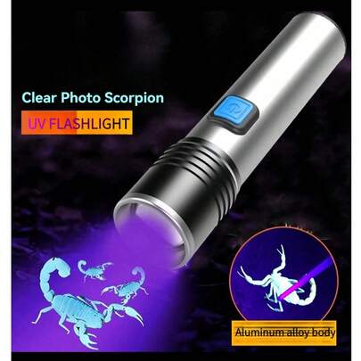 1PC 395nm UV Flashlight | USB Rechargeable Zoomable Torch | IP65 Waterproof | For Outdoor Camping/Emergency | Ultraviolet Urine Detector Light