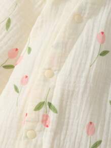 MommBaby Momm Baby Girls' Romper With High Collar, Side Open Chest, Ruffle Trim, Ditsy Floral, Soft Long Sleeve Jumpsuit, Adorable Outfit For Spring/Autumn