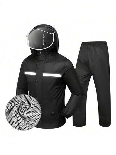 Impermeable Motociclista Premium Reflectante, Tela de alta calidad, hecha con textil Chunya de alta calidad, impermeable, impermeable doble impermeable para un uso cómodo. Diseño de tira reflectante, seguro por la noche, perfecto para el trabajo diario, golf, pesca, senderismo, campamento, ciclismo, construcción de carreteras, caza, etc.