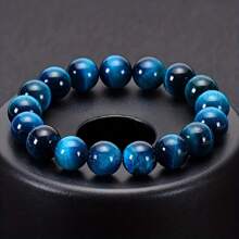 1pc 6/8/10mm Natural Blue Tiger's Eye Bracelet - Handcrafted Adjustable - Yoga Energy Bracelet With Beads. Fashionable Accessory For Both Men And Women, Elegant Gift, Bohemian Style/Casual Wear For Business Negotiations Or For Special Occasions, Natural Stone Jewelry