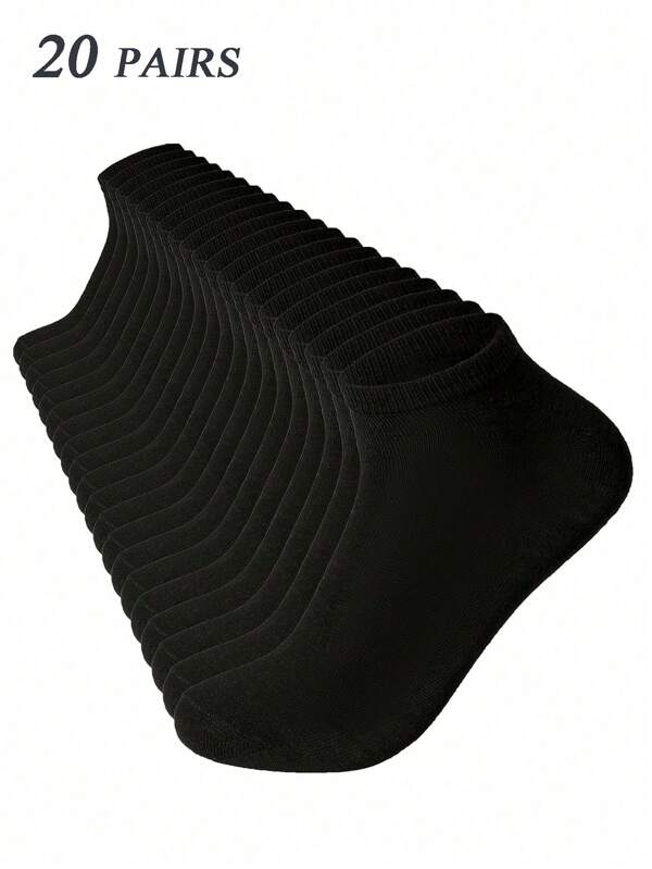 20 de perechi de șosete negre până la gleznă pentru femei, șosete scurte minimaliste la modă, versatile pentru purtare de zi cu zi