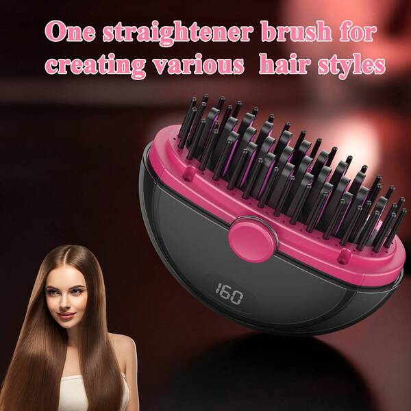 Compact Hair Straightener Brush, USB Rechargeable & Anti-Scald, Ideal For Travel And Daily Styling