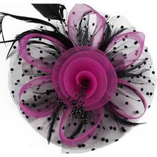 Derby Fascinators Women High Tea Party Hat Wedding Cocktail Flower Headware With Mesh And Feathers - Rose & Black - View 4