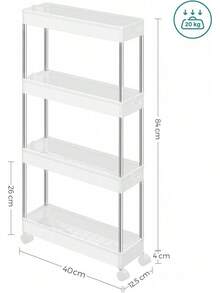 Carrito de almacenamiento de 4 capas, carrito de cocina, 12.5 x 40 x 88 cm, con ruedas, adecuado para baño, oficina - blanco - Ver 6