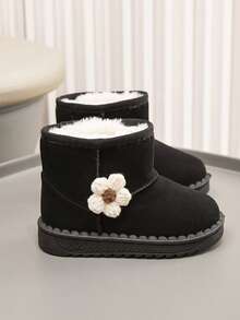 Kids Winter New Floral Snow Boots, Toddler Girls Thick Thermal Lined Warm Shoes, Suitable For Winter Camping And Outdoor Activities (Sole Pattern Random) - Black - View 2