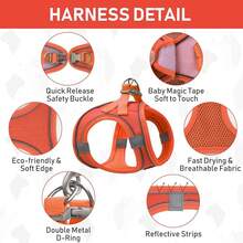 GAMUDA Small Pet Harness Collar And Leash Set, Step In No Chock No Pull Linen Fabric Soft Mesh Dog Vest Harnesses Reflective For Dogs Puppy Cats Kitten Rabbit (Orange, XXS) - Orange - View 4