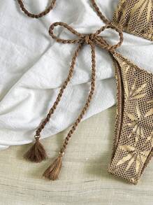 Bikinx 女式波西米亚叶图案网眼面料带吊带露背钩针系带棕色比基尼套装高弹力系带泳装