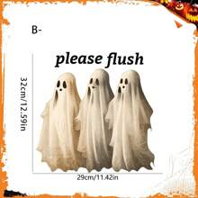 1/2 Stücke Halloween Geist Toilettenaufkleber - Wasserfest, selbstklebender dekorativer Badezimmeraufkleber, lustiger "Bitte spülen" Hinweis, perfektes Feriengeschenk, Halloween Dekoration