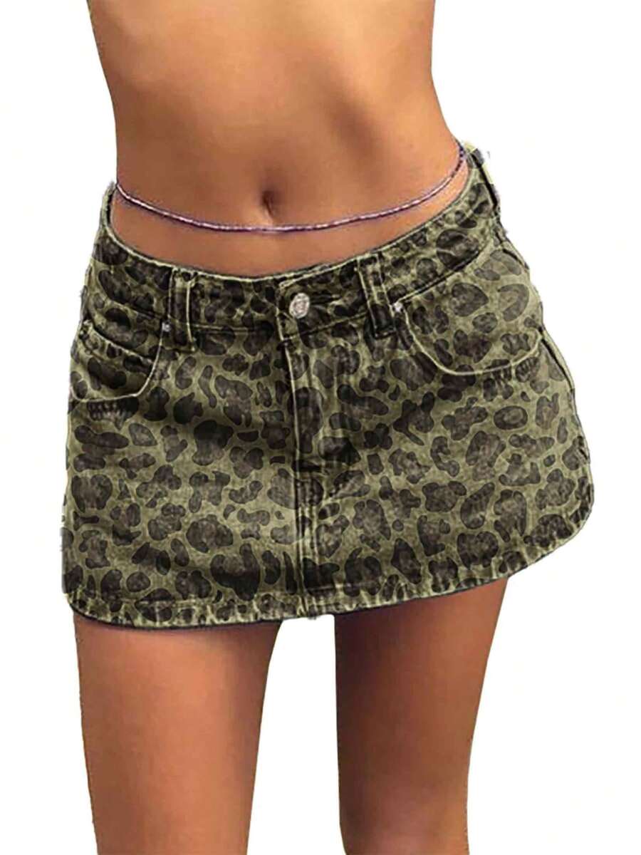 Jean Skirts For Women Sexy Mid Waist Sexy Mini Skirt Dress 2026 Y2k Clothes Denim Skirt - 豹紋 - 查看 1