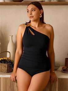 Swim Chiccia Bộ đồ bơi liền thân màu đen trơn cỡ lớn mùa hè cho nữ & đồ đi biển - màu đen - Xem 6