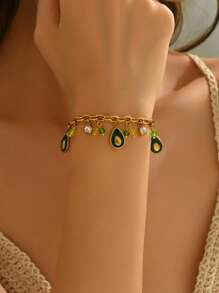 1pc Gold Chain Avocado Shaped Pendant Bracelet, Unique & Cute, Bright & Vibrant Color, Energetic & Playful Wearing Experience, Showcases Personal Charm