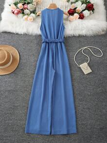 Macacão feminino de tecido trançado com cinto e bolso, adequado para férias, uso diário, festa de aniversário, festa de volta às aulas, festa de solteiros, viagens, verão