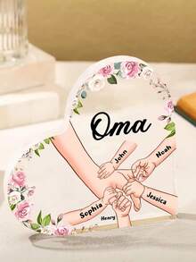 1Pc Personalized Customized Text Acrylic Plaque With Names Gift Grandma Holding Hand With Grandkids Personalized Heart Shaped Acrylic Plaque Birthday Grandma Gifts Gifts For Grandma From Granddaughter, Grandson Best Grandma Mother'S Day Gifts Grandmother Gift Ideas A Personalized Desk Ornament For Your Home, Office, School, Or Car.,School Supplies,Back To School