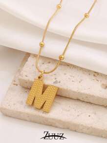 1 pieza Collar de acero inoxidable simple con inicial del alfabeto A-Z para mujer, colgante de letra, collar de joyería, regalo de cumpleaños y Día de San Valentín, apto para uso diario