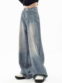 Jeans For Women Wide Leg Baggy Jeans High Waist Y2K Cargo Pants Casual Loose Boyfriends Trousers Vintage Streetwear - Màu xanh cổ điển - Xem 3