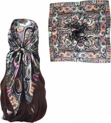 35 Inches Silk Head Scarf-Satin Hair Scarves Silk Bandana Scarf Headscarf For Women's Fashion Scarveshalloween - 佛陀黑腰果 - 查看 12