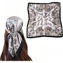 35 Inches Silk Head Scarf-Satin Hair Scarves Silk Bandana Scarf Headscarf For Women's Fashion Scarveshalloween - 大花腰果 - 黑色 - 查看 12