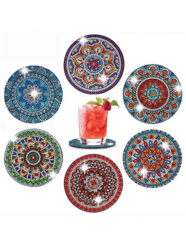 6pcs/Set Diamond Painting Coasters, Handmade Mandala Flower Diamond Art Insulation Cup Mats Suitable For Adults & Beginners Diamond Painting Supplies, 1 Set