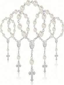 30条（含网袋）金色心形十字架念珠手链，初领圣体派对用品 - 銀色 - 查看 1