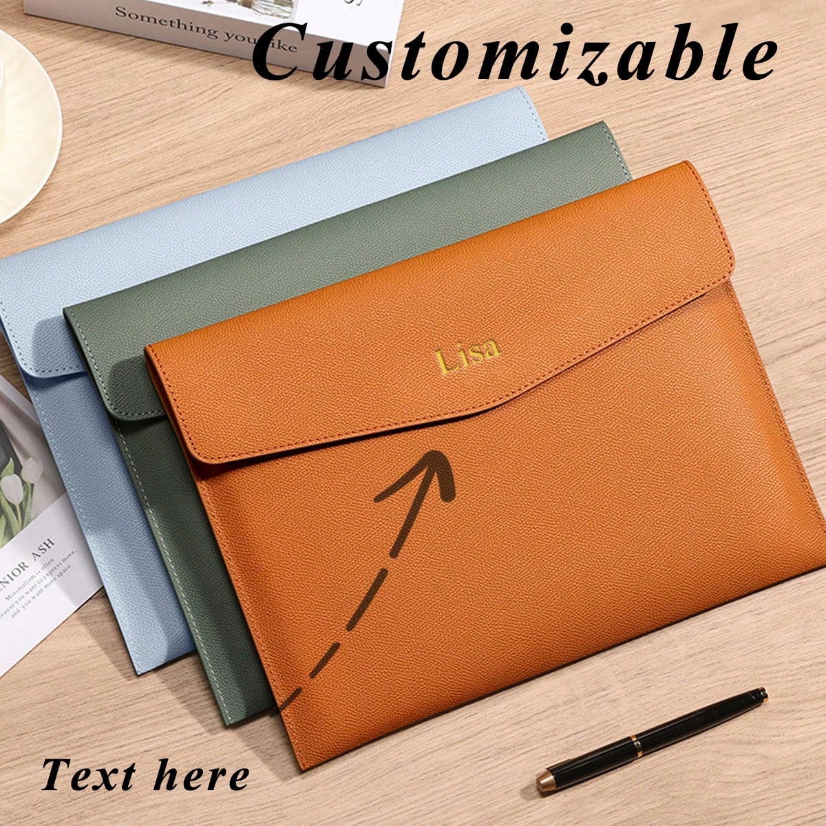 Customized A4 Leather Document Folder, File Bag, Material Bag, Waterproof Business Office Thick Snap Closure Storage Bag, Essential For Students And Teachers Back To School, Learning Supplies, Back To School Shopping, Classroom Storage Bag, Back To School Season Gift, Graduation Gift, Teacher's Day Gift, Unisex, Multi-Purpose, Large Capacity, Versatile, Fashionable Autumn, Showcase Charm