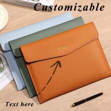 定制A4皮革文件袋，文件袋，布料袋，防水商务办公加厚按扣收纳袋，学生和教师返校必备，学习用品，返校购物，教室收纳袋，返校季礼物，毕业礼物，教师节礼物，男女通用，多用途，大容量，百搭，时尚秋季款，彰显魅力 - 彩色 - 查看 2
