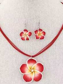 2 Stücke minimalistischer aber süßer Halsketten- und Ohrringe-Set, Farbverlauf Blumen Muster Dopamin Design, modischer eleganter Schmuck