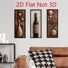 3 Pieces,2D Flat Creative Simulation Wooden Decoration, Modern Retro Style, Very Suitable For Bedroom, Living Room, Entrance Hall, Wall Background Decoration. Wall Decoration, Home Decoration - Multicolor - View 3